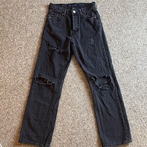 Aeropostale Women's Black Ripped Straight Leg Jeans